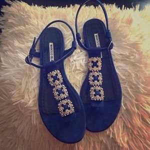 Manolo Blahnik Ottolina Thong Scandal Blue Sz 37.5